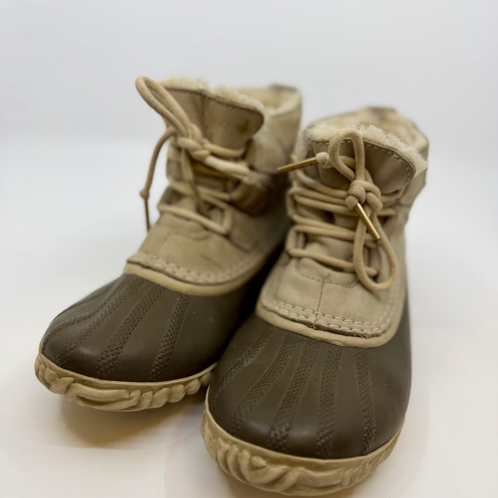 Beige and Dark Brown Women's Waterproof Winter Duck Boots